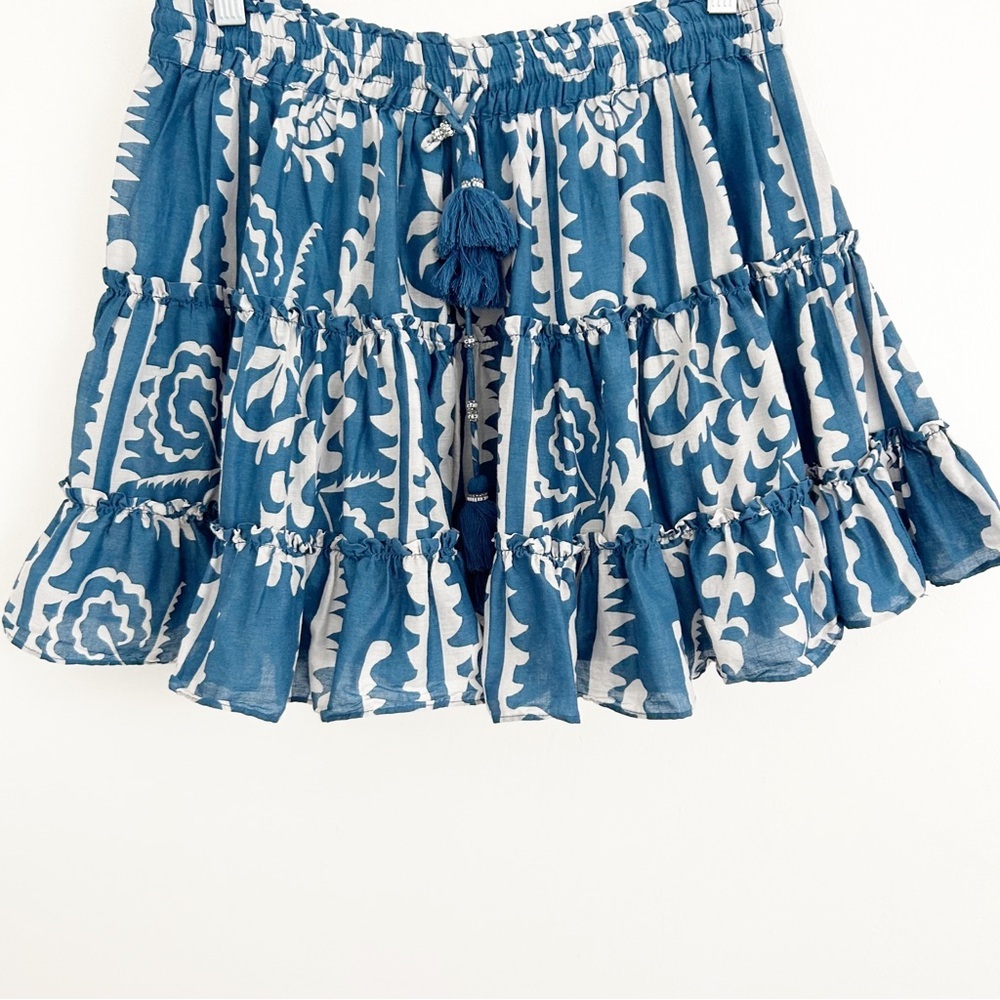 Zara Cotton Voile Lightweight Blue & White Print Mini Skirt Size US XS - Picture 4 of 9